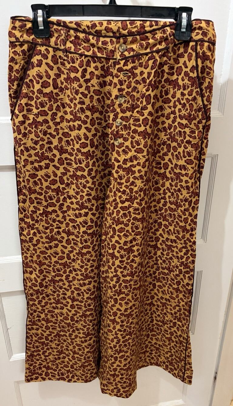 Free People Pants Size 10 Viscose Bennie Wide Leg Button Fly Leopard Print